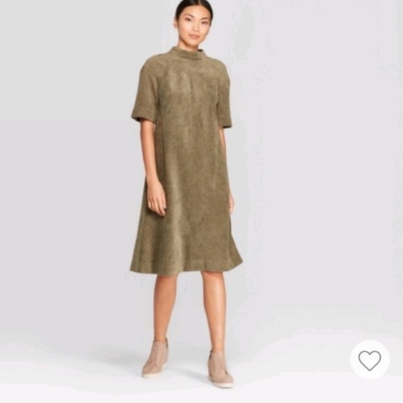Prologue Olive Green Elbow Sleeve Corduroy Dress midi western size XS excellent - Picture 7 of 8